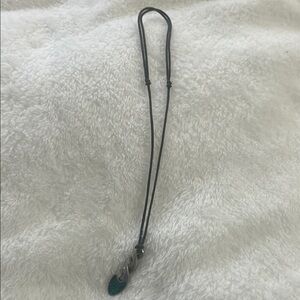 12” black cord Necklace with silver / turquoise pendant